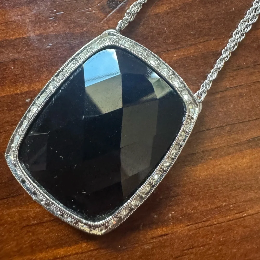 Vintage Monet Clear Rhinestone Black Glass Statement Necklace